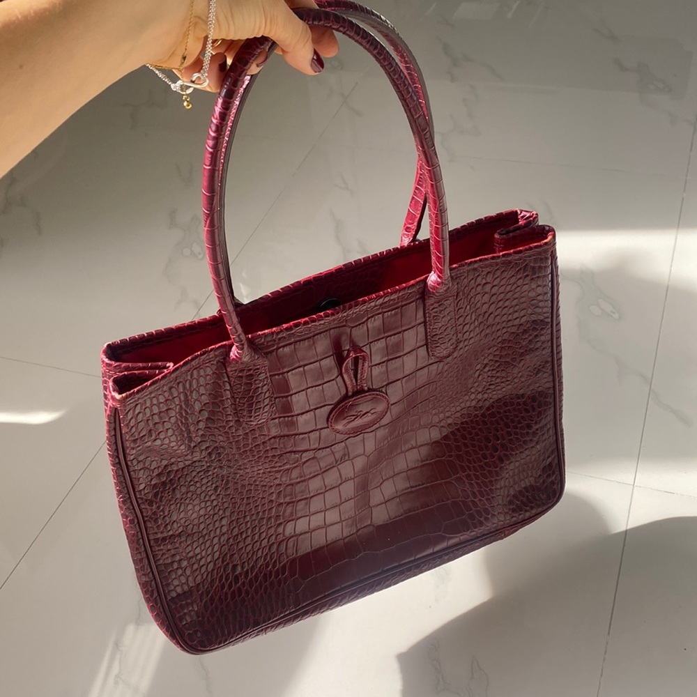 Longchamp red crocodile print